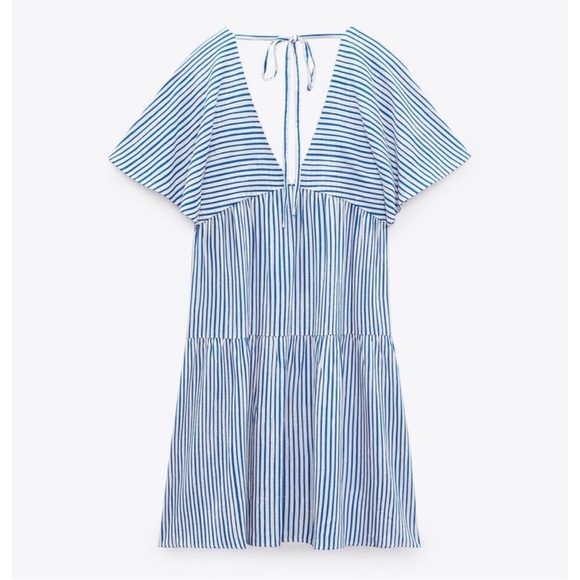Zara blue striped short sleeve mini dress - Picture 2 of 8